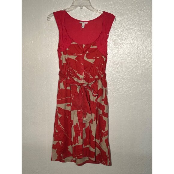 Doo Ri. Womens  M 2-Piece Red & Beige  Abstract Cotton Dress & Jacket Career - Picture 7 of 16